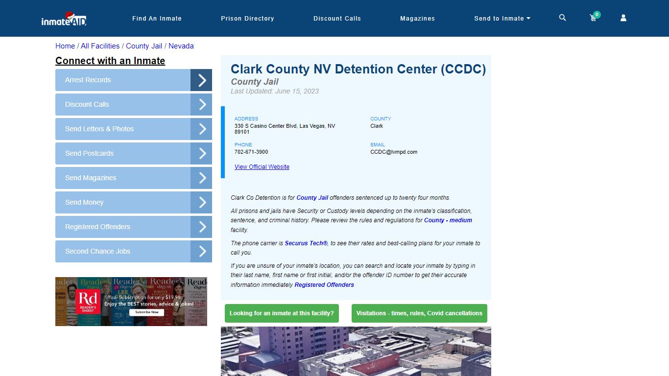 Clark County NV Detention Center (CCDC) - Inmate Locator - Las Vegas, NV